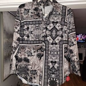 Plenty By Tracy Reese black & White Long Sleeve Blouse top Sz XSMALL